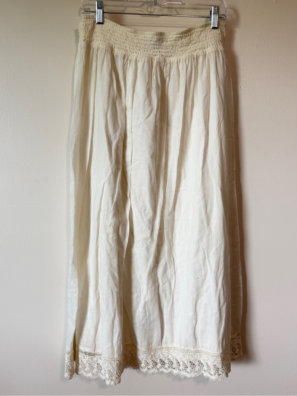 AMERICAN EAGLE cream lace trimmed lined boho maxi skirt 100% cotton size L - Picture 2 of 7